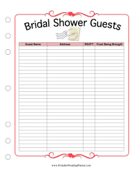 Bridal Shower Guests Wedding Planning Printables Wedding Planning Binder Wedding Planning Checklist