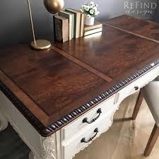Picket furniture repainted in orange with doorways embellished with geometric wallpaper repainting your furniture is an effective method to change the temper and refresh your inside at a small value. Medium Brown And Dark Brown Dye Stain Burled Veneer Top Desk Staining Furniture Furniture Revamp Furniture