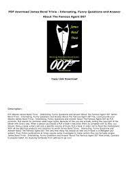 James bond opening songs trivia Pdf Download James Bond Trivia Interesting Funny Questions And Answer About The Famous Agent 007 Text Images Music Video Glogster Edu Interactive Multimedia Posters