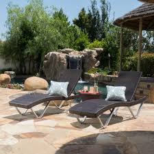 Noble House San Marco Multi Brown 3 Piece Wicker Outdoor Chaise Lounge 7632 Outdoor Chaise Wicker Chaise Lounge Outdoor Chaise Lounge