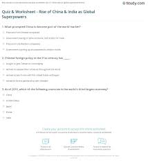 60 multiple choice questions on episode 11 of america: Quiz Worksheet Rise Of China India As Global Superpowers Study Com