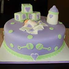 Creative Cakes By Lynn Purple Green Baby Shower Cake Unique Baby Shower Cakes Green Baby Shower Baby Shower Cakes Girl