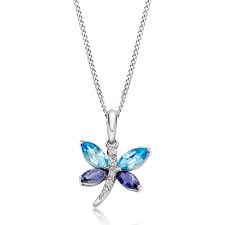 Beaverbrooks 9ct White Gold Diamond Blue Topaz And Iolite Butterfly Pendant White Gold Diamonds Pendant White Gold