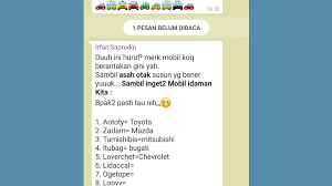 Jawaban Asah Otak Tebak Huruf Acak Merk Dan Jenis Mobil