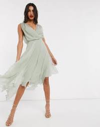 Asos Design Wrap Bodice Midi Dress With Drape Back Asos In 2020 Midi Bridesmaid Dress Maxi Dress Prom Short Bridesmaid Dresses