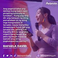 51AkbayanPartylist على X: "Bahagi ng mensahe ni Akbayan Party President Rafaela  David sa #PrideMonth kick-off event na inorganisa ng LAGABLAB Network  kasama ang iba't ibang organisasyon. https://t.co/OhoFcovaTR"