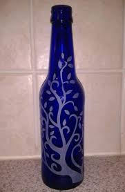 Etched Cobalt Blue Bottle Recycled Repurposed Can Be Used As A Vase Candle Holder Tiki Torch Or Jus Blue Wine Bottles Lighted Wine Bottles Bottle Painting