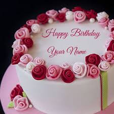 Beautiful Red And Pink Flower Birthday Cake With Name Happy Birthday Wishes Cake Happy Birthday Cake Pictures Happy Birthday Cake Images