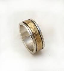 Gold Spinner Ring Worry Ring Hammered Sterling Silver Band Etsy Israel Sterling Silver Bands Hammered Sterling Silver Rings For Men