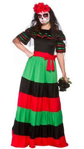 Mexican people's open relation to death's mournful topic is visible in their day of the dead clothing or apparel with skull heads, skeletons, and sugar skulls. Day Of The Dead Senorita Costume Hf5111 Costumes Day Of The Dead Costume Dress Mexican Fancy Dress Halloween Fancy Dress