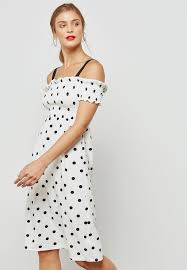 Buy Topshop Prints Polka Dot Shirred Cold Shoulder Dress For Women In Mena Worldwide