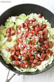 Slice kielbasa in half lengthwise then sliced diagonally keto kielbasa and cabbage recipe easy low carb skillet. Mexican Kielbasa And Cabbage Skillet Belly Full