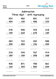 3 digit subtraction with regrouping worksheets for 2nd and 3rd grade pdf