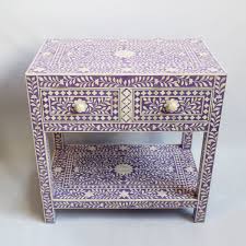 Bone Inlay Bed Side Table Hand Carved White Bone Floral Pattern With Lavender Ground Bone Inlay Bone Inlay Furniture Bedside Table Design