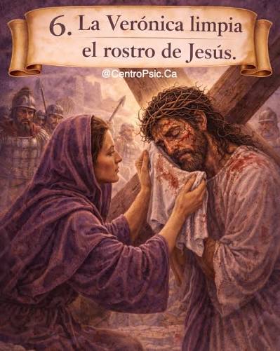 ✝️ 6ª Estación: La Verónica enjuga el rostro de Jesús En medio del  sufrimiento del camino de la cruz, Verónica realiza un gesto sencillo pero  lleno de amor: se acerca a Jesús