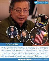 Petro reveló que ha considerado impedir el ingreso a Colombia del  subsecretario de Estado de EE. UU., Christopher Landau, quien asistirá a  los actos fúnebres de Miguel Uribe. Según el mandatario, Landau