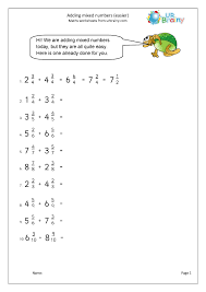 This math video tutorial shows you how to add two and three fractions with unlike or different denominators and how to add it to whole numbers and mixed numb. Adding Mixed Numbers Easier Fraction And Decimal Worksheets For Year 6 Age 10 11 By Urbrainy Com