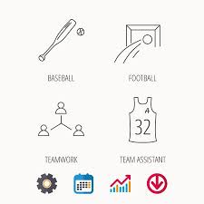 Football Team Assistant And Baseball Icons Teamwork Linear