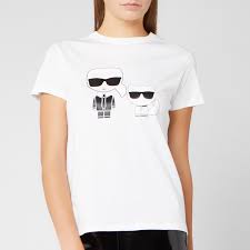Karl Lagerfeld Womens Ikonik Karl And Choupette T Shirt White