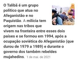Talibã é um movimento fundamentalista islâmico nacionalista que se difundiu no paquistão e, sobretudo, no afeganistão, a partir de 1994 e que, efetivamente,. O Taliba E Um Grupo Politico Que Atua No Afeganistao E No Paquistao A Milicia Tem Origem Nas Brainly Com Br