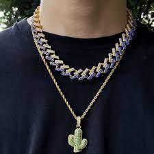 Pooyo Boopdo Design Zircon Stainless Steel Cactus Copper Necklace Cuban Link Chain Necklaces Cuban Link Chain Chain Link Necklace