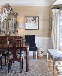 Chic Elegant Dining Room With Sand Grasscloth Covered Walls Chair Rail And Wainscoted Wall Grasscloth Dining Room Elegant Dining Room Dining Room Wainscoting