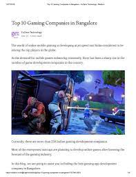 This indicates that there is a massive demand for ios game development company in bangalore as well. Top 10 Gaming Companies In Bangalore By Pranavi Reddy C Issuu