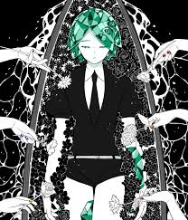 hanamuko, phosphophyllite, houseki no kuni, burial at sea, absurdres,  flower request, highres, 6+others, :o, androgynous, aqua hair, belt, blue  nails, boat, caustics, closed eyes, closed mouth, cowboy shot, crystal  hair, facing viewer,