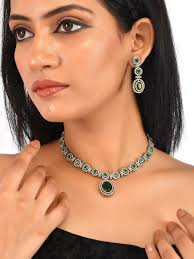 Buy Emerald Green Ad Jewellery Sets for Women Online at Silvermerc