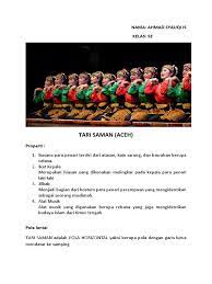 Tari saman dari aceh menggunakan pola lantai garis lurus secara horizontal yang menunjukkan hubungan antarmanusia. Tari Saman Dede