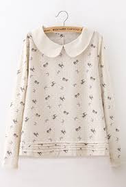 Meow Purrfection Cat Print Peter Pan Collar Blouse In Cream Fashion Cute Blouses Clothes