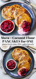 Maca And Coconut Flour Pancakes For One Are Easy And Quick To Make Gluten Free Dairy Free And Pal Yummy Healthy Breakfast Coconut Flour Pancakes Maca Recipes