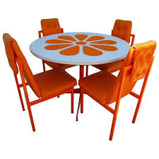 Accent chair with small pillow, mid century armchair with decorative nailheads and solid wooden legs, modern chairs for living room and bedroom, orange. Fun Orange Slice 1960s Dining Table Four Chairs Probber Style Mid Century Modern For Sale At 1stdibs