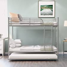 They also really like the ladder. Twin Over Twin Bunk Bed With Trundle Metal Twin Bed With Safety Guard Rail And Ladders Space Saving Design Sleeping Bedroom Bunk Bed For Boys Girls Kids Young Teens And Adults Easy Assembly