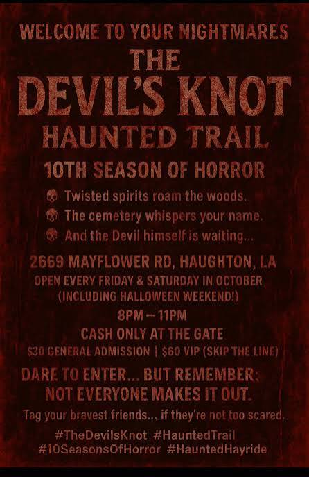 Tenth Season with a Twist: Devil's Knot Haunted Trail Hosts “All Lights No  Scares” Hayrides – Bossier Press-Tribune