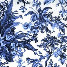 Savoy Large Print White Background With French Blue Floral And Fauna 18 Repeat Blue And White Fabric Blue And White China Flower Wallpaper