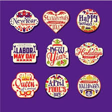International travel poses additional risks and even fully vaccinated travelers are at increased risk for getting the test used must be authorized for use by the relevant national authority for the detection of what kind of documentation of my test result or documentation of recovery do i need to present? Premium Vector Set Of Colorful Retro Festive Logo Or Label Vintage Ornaments On Holiday Stickers With Greetings New Year St Valentine S Day Happy Birthday Labor May Day Carnival
