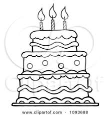 Coloring Birthday Cake Clipart Black And White Clipart Outlined Layered Birthday Cake With Three Candles Royalty Free Vector Illustration By Hit Toon Birthday Cake Clip Art Cake Drawing Art Birthday Cake
