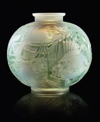 Poisson Vase No 925 Designed 1921 Cased Opalescent With Green Stain Engraved R Lalique France And Moulded R L Hand Blown Glass Art Lalique Crystal Lalique