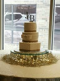 Diy Wedding Cake Stand Sitting Atop Diy Mat Created With 20 Round Thick Glass Silver Gol Diy Wedding Cake Stand Wedding Cake Stand Round Diy Wedding Cake