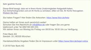 Damit ihre kündigung auch dem richtigen konto zugeordnet werden kann, sollten sie die kontonummer in der kündigung angeben. Fidor Bank Gefalschte Mail Uberprufung Ihrer Identitat Ist Phishing