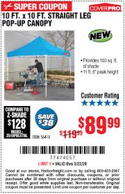 Coverpro 10 Ft X 10 Ft Heavy Duty Straight Leg Pop Up Canopy For 89 99 Harbor Freight Tools Coupon Book Canopy