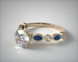 Yellow gold sapphire & diamond ring, 14k round cut.99ctw tiered. Vintage Round Diamond And Marquise Sapphire Engagement Ring 14k Yellow Gold 17083y14