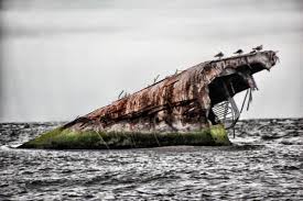 Crumbling wreck of a concrete ship. Ss Atlantus 1917 Cape May Point New Jersey Blue Turtle Galleries