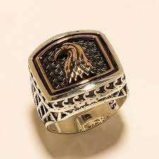 Eagle Face Symbol Of Power Filigree Men S Ring Two Tone Easter Bithday Jewelry A Handmade Ottomanm In 2021 Rings For Men Mens Stainless Steel Rings Mens Initial Ring