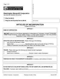 Nonprofit corporations, online and paper registration. Articles Of Incorporation Washington Fill Online Printable Fillable Blank Pdffiller