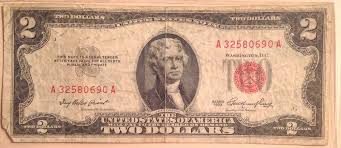Vintage 2 1953 United States Note Two Dollar Bill Jefferson Red Seal Two Dollars 2 Dollar Bill Value 2 Dollar Bill