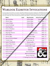 Warlock Eldritch Invocations Table Thinkdm Invocation Sheet Of Paper The Warlocks