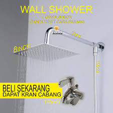 Shower Kamar Mandi Wall Rainfall 8 inch Stainless Satu Set GRATIS KRAN  CABANG