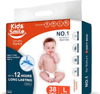 Kids Smile Baby Diapers Baby Pants - 12 Hrs Absorption | White Premium  Cotton Soft | Large(L) Size Diapers pants for Baby | 38 Count | 9-14kg  Weight ...